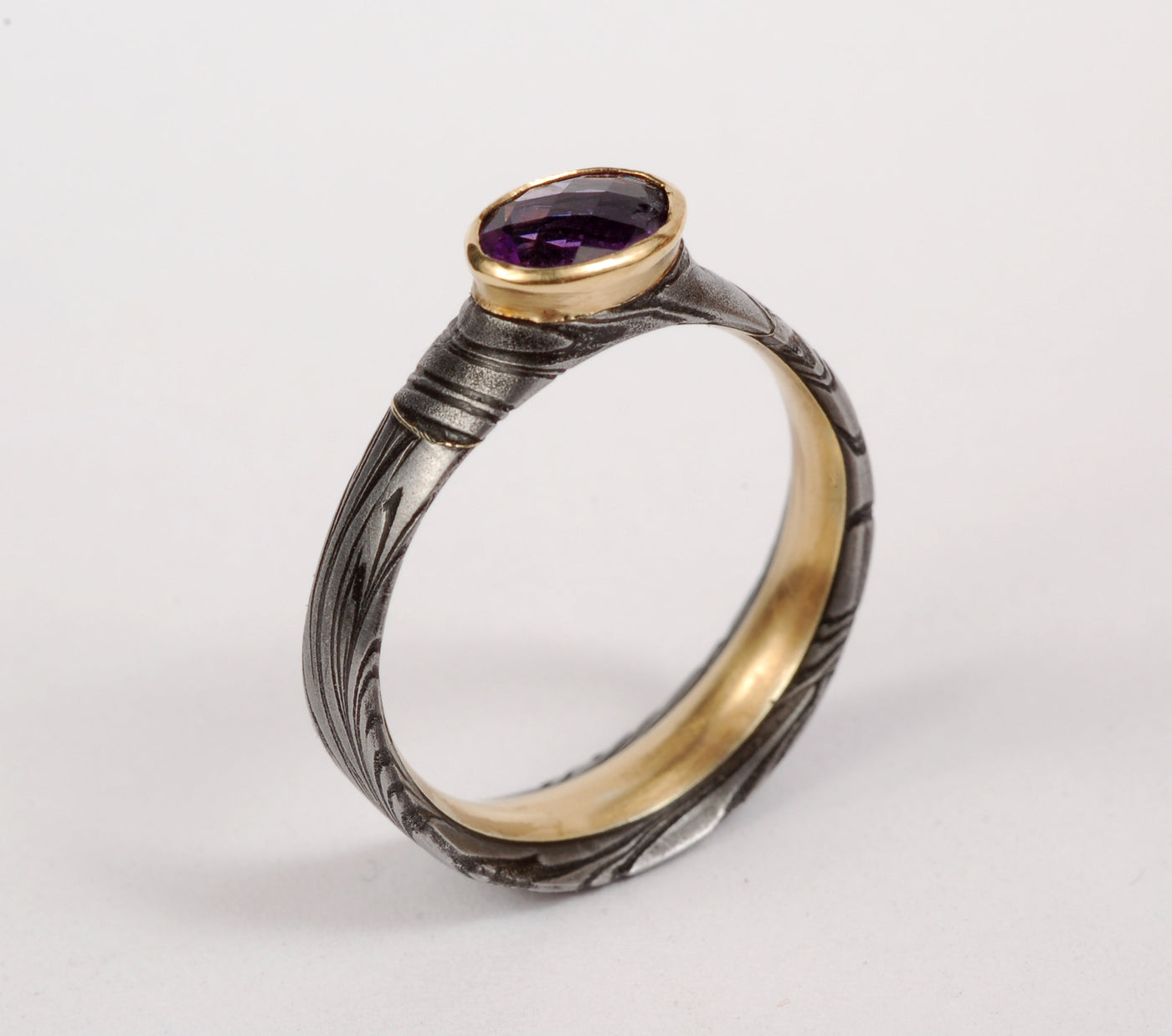 Damascus Steel & Amethyst Ring