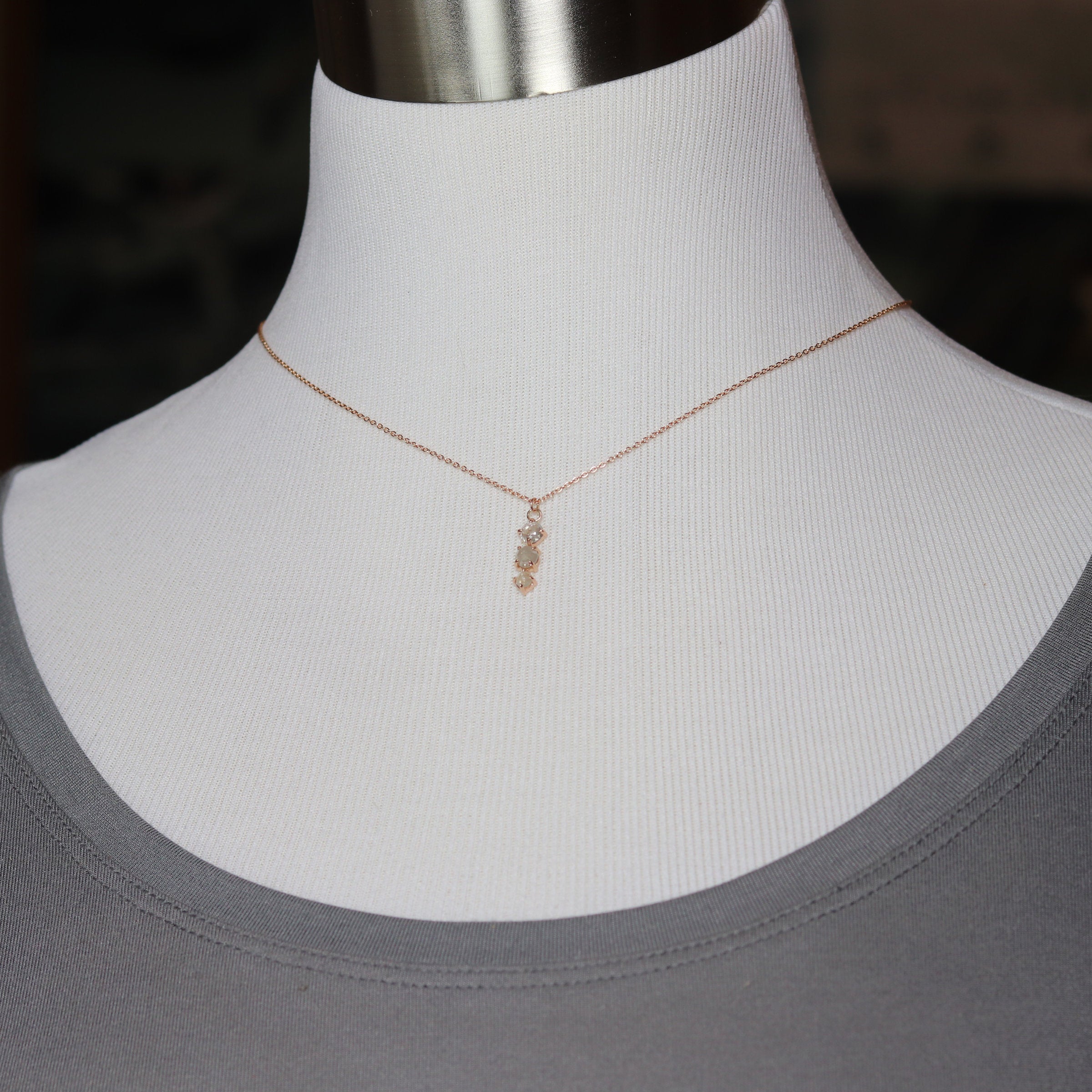 Stacked Rose Cut Diamond Pendant in Rose Gold