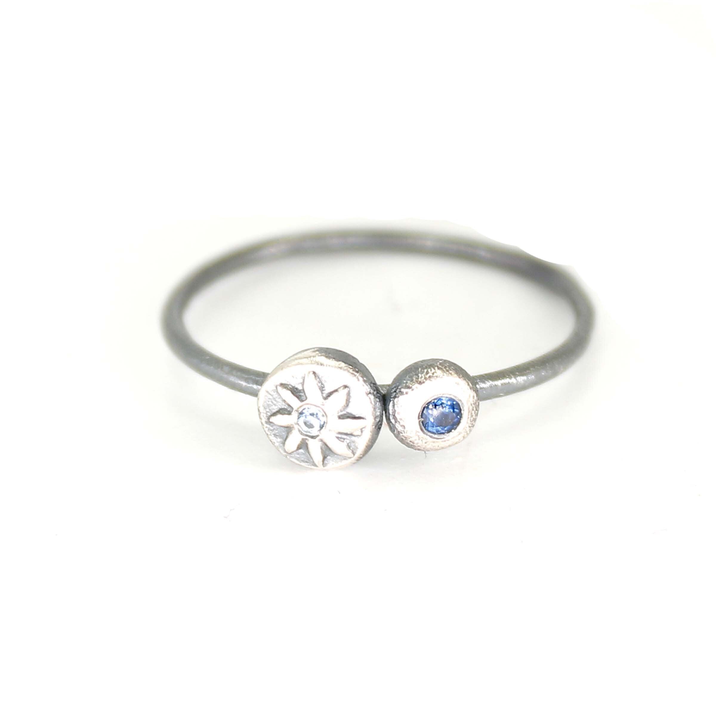 Blue Sapphire Ball & Stamp Ring