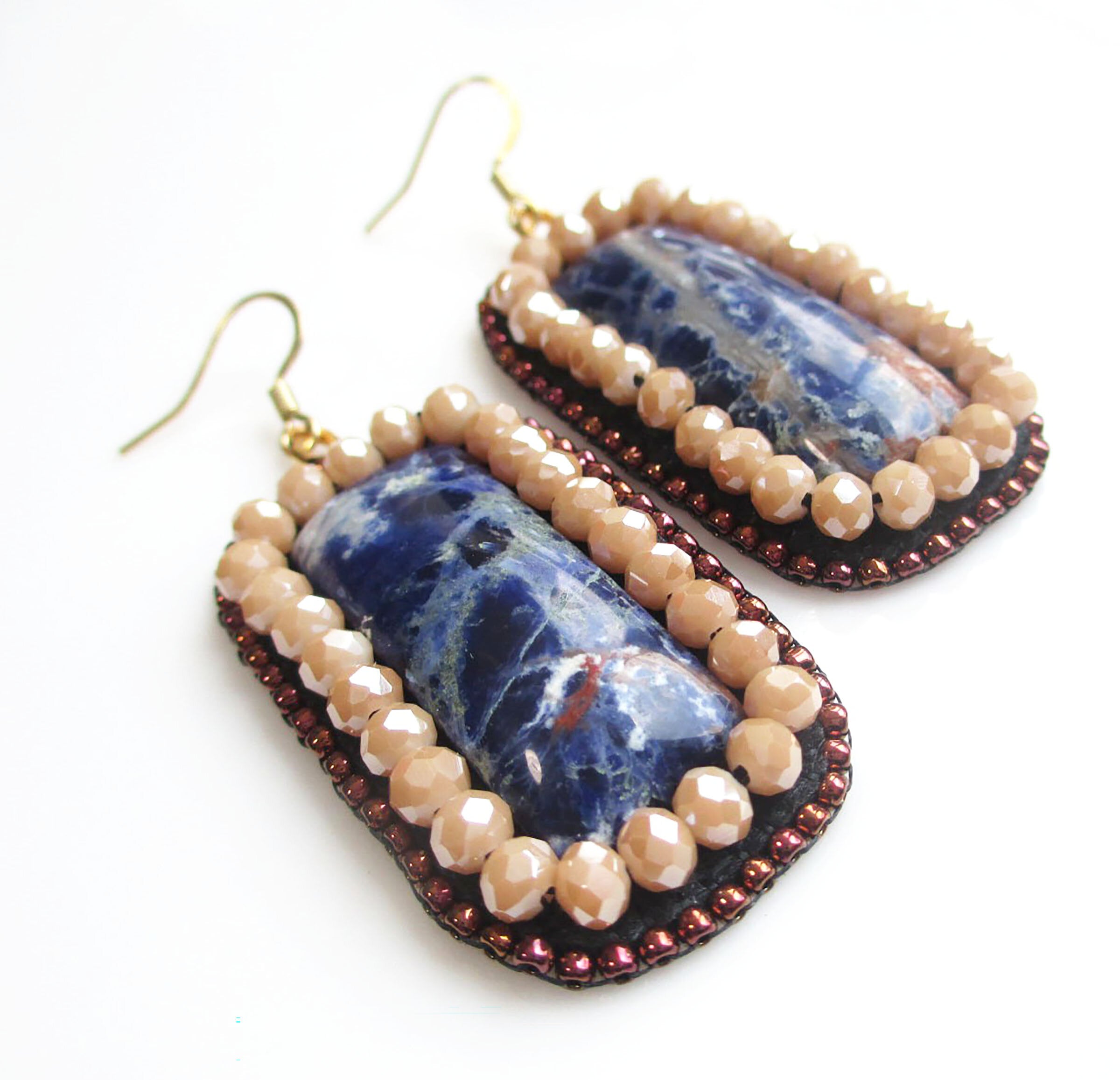 Orange Sodalite Gemstone Slice Earrings