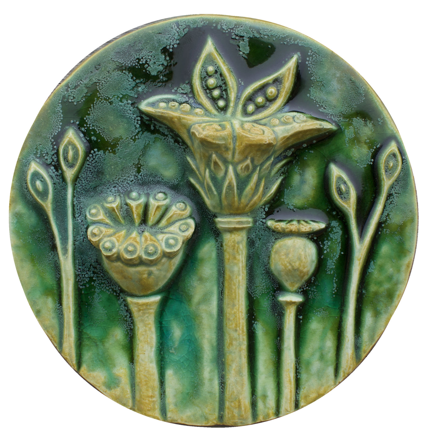 Circle of Poppies in Green Glaze