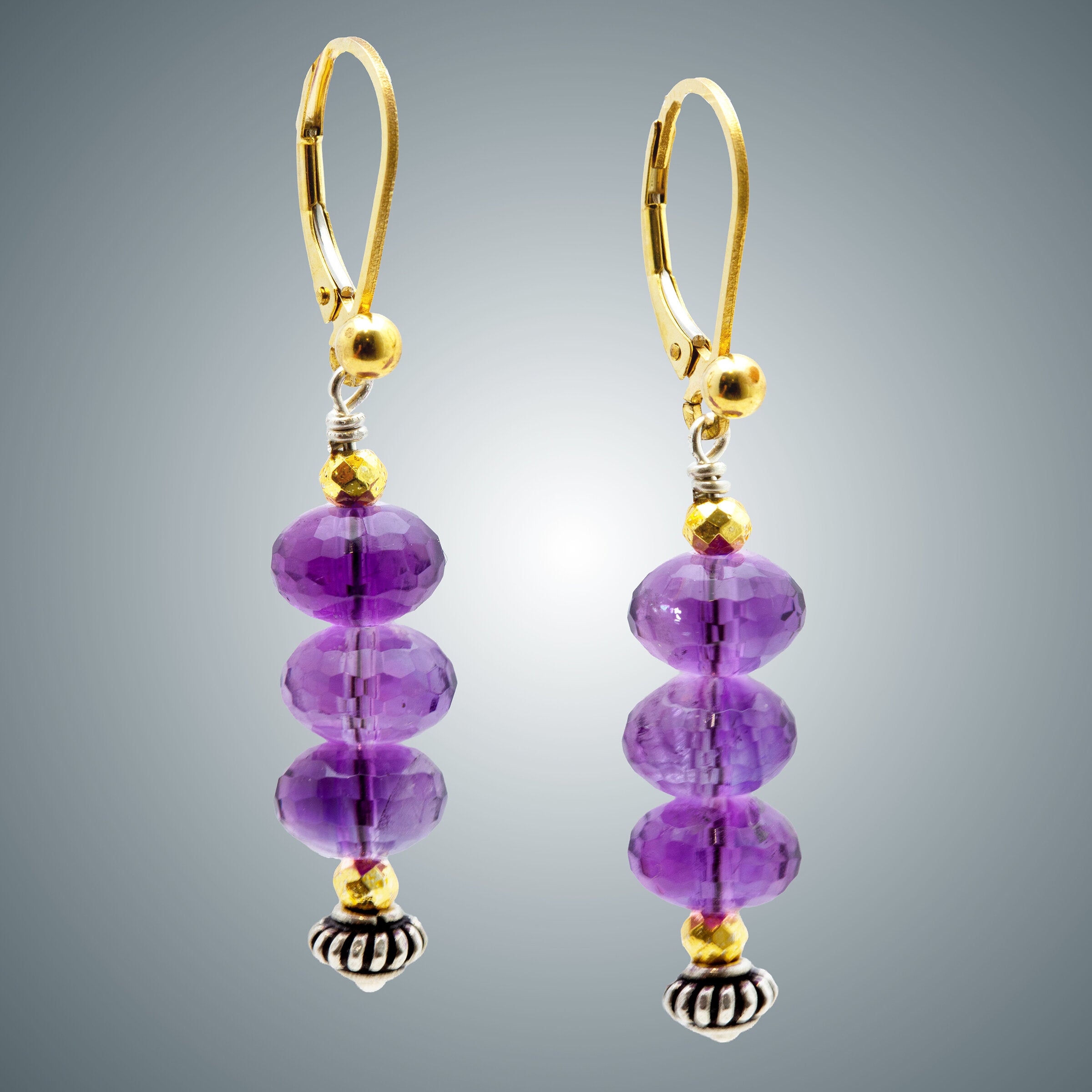 Faceted Amethyst, Vermeil & Sterling Earrings