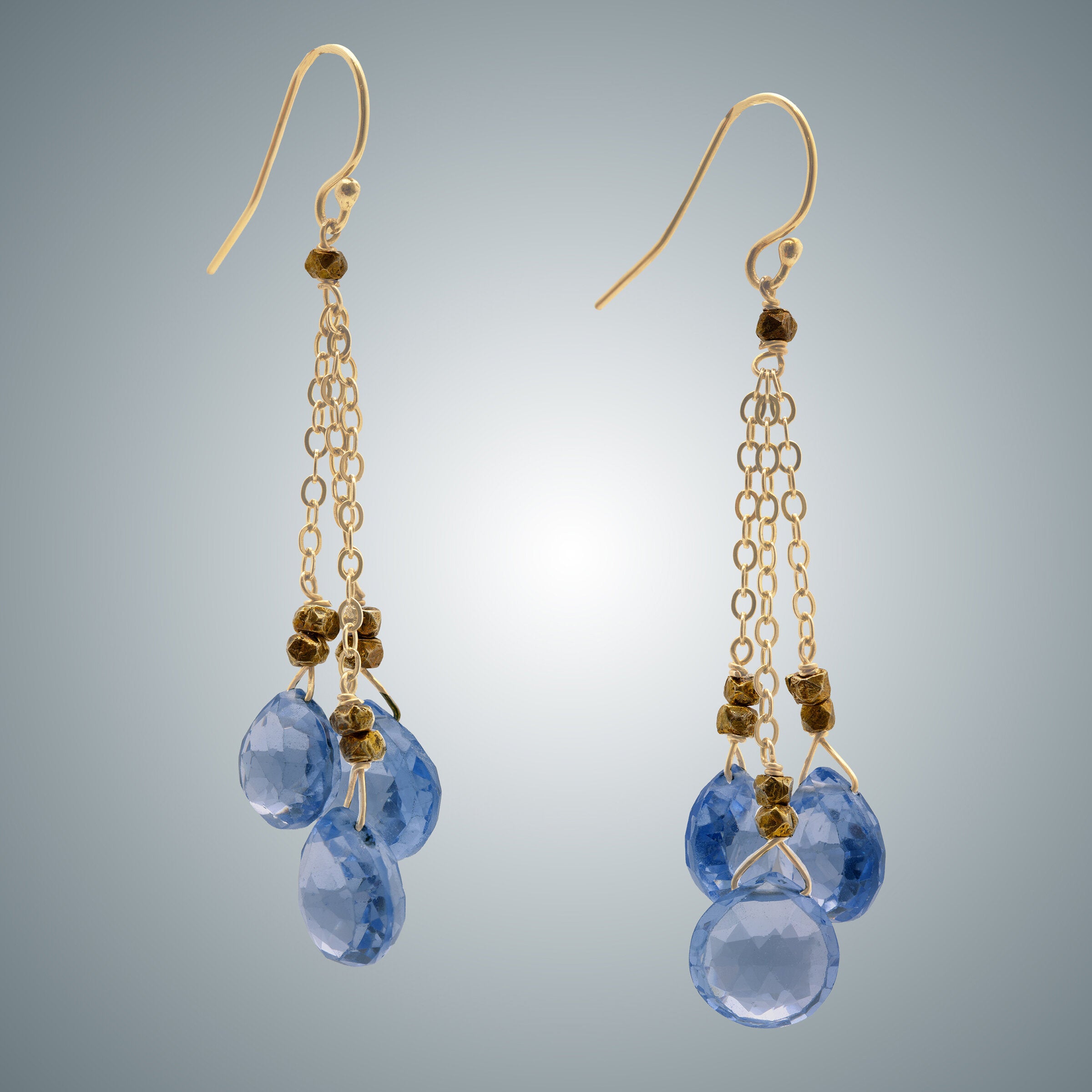 Blue Quartz Hearts and Pyrite Earrings