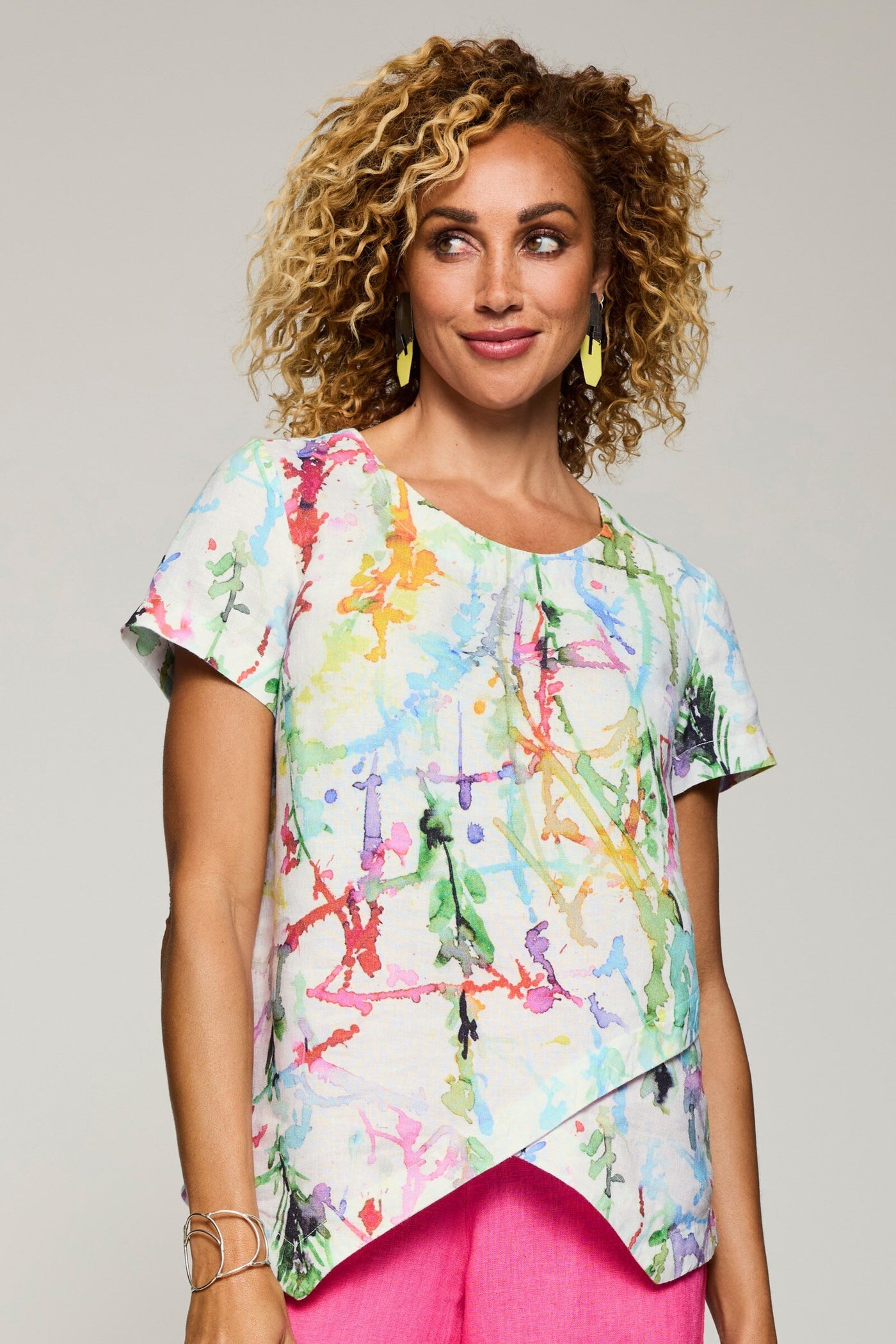 Linen Crossover Hem Top