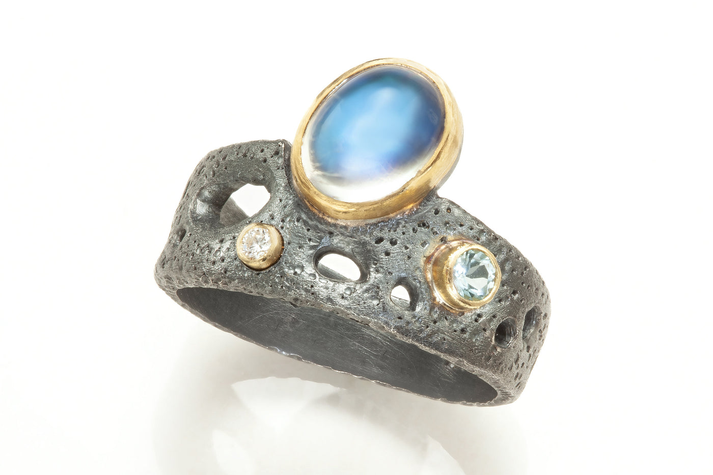 Mineo Ring with Moonstone, Diamond & Aquamarine