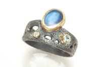 Mineo Ring with Moonstone, Diamond & Aquamarine