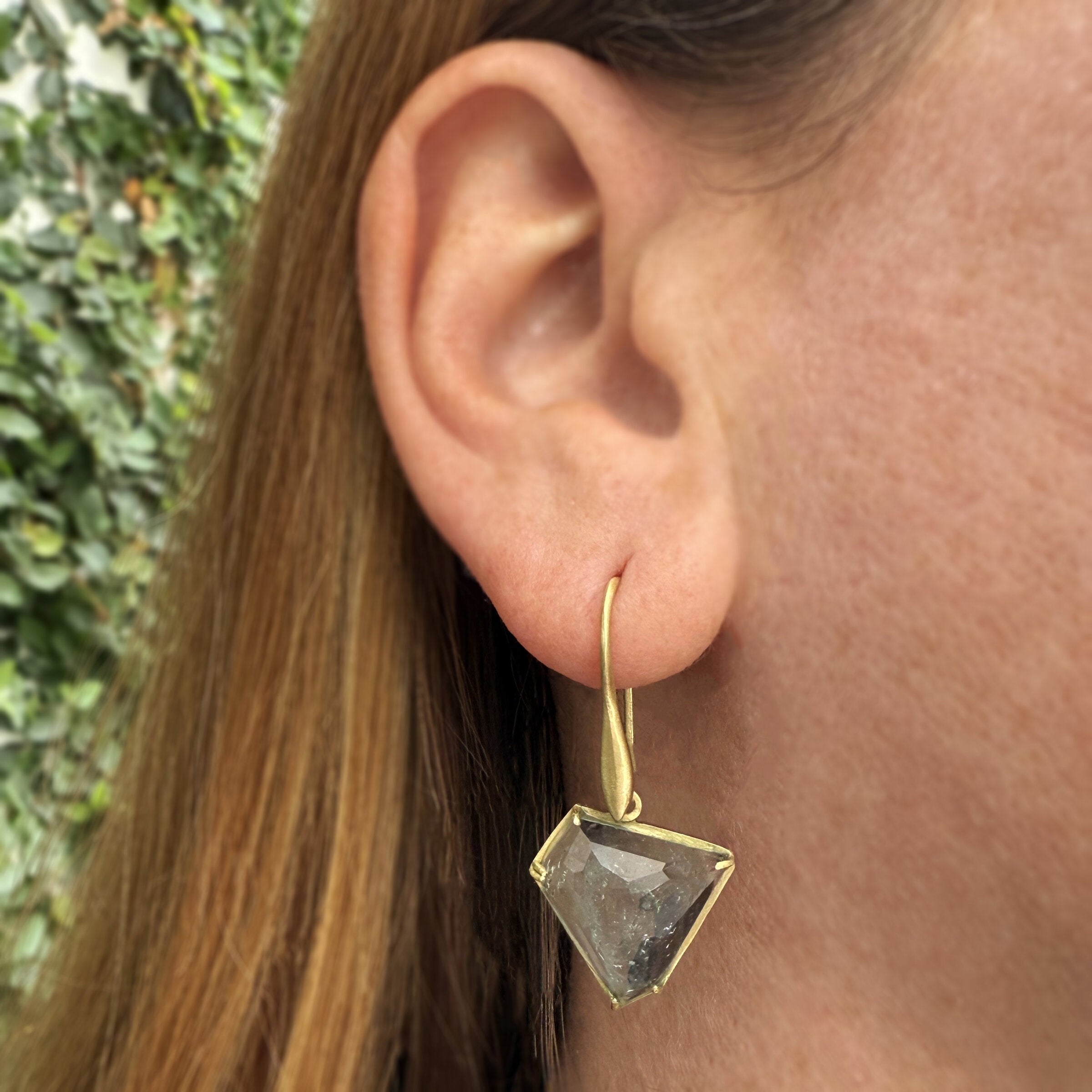 Asymmetrical Rose Cut Aquamarine Frame Earrings