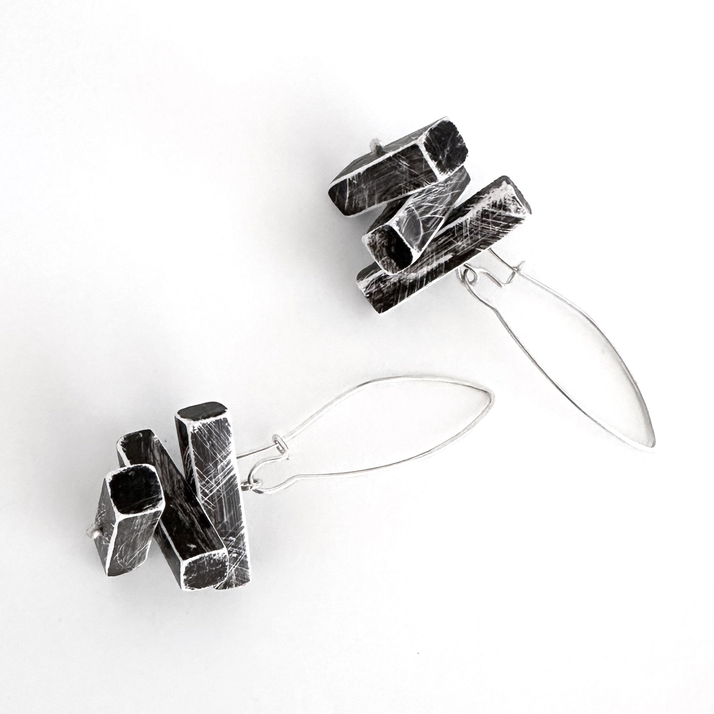 Stacked Weathered Bar Earrings