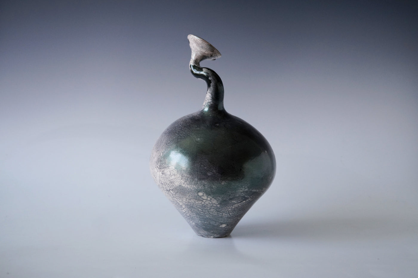 Nerida Coil Green Iridescent Raku Vessel