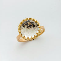 Mesh Prong 14k Ring with Fancy-Cut 12mm Quartz Dome Cabochon