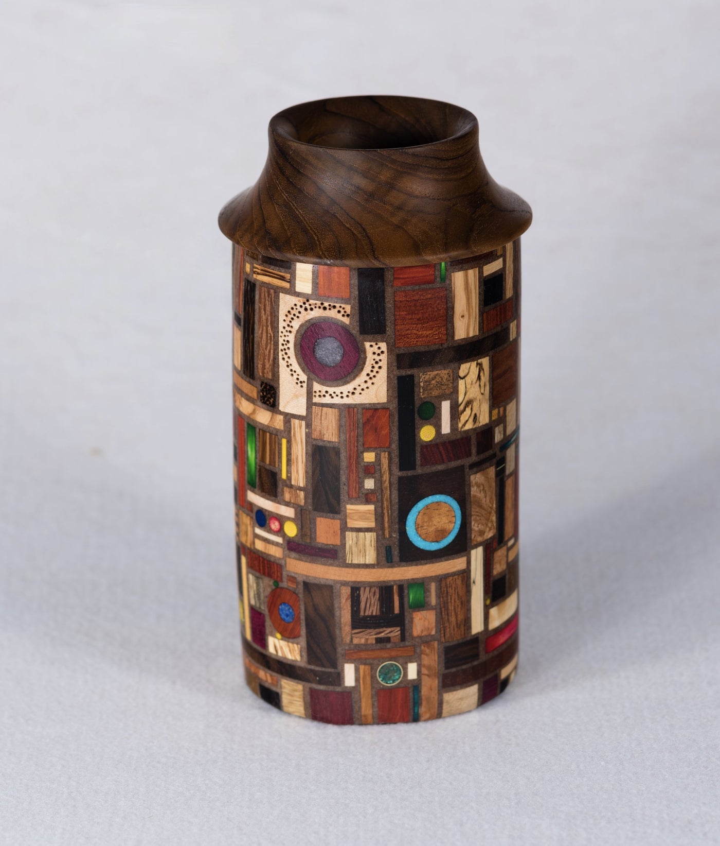 Wood Mosaic Vessel with Teak Top