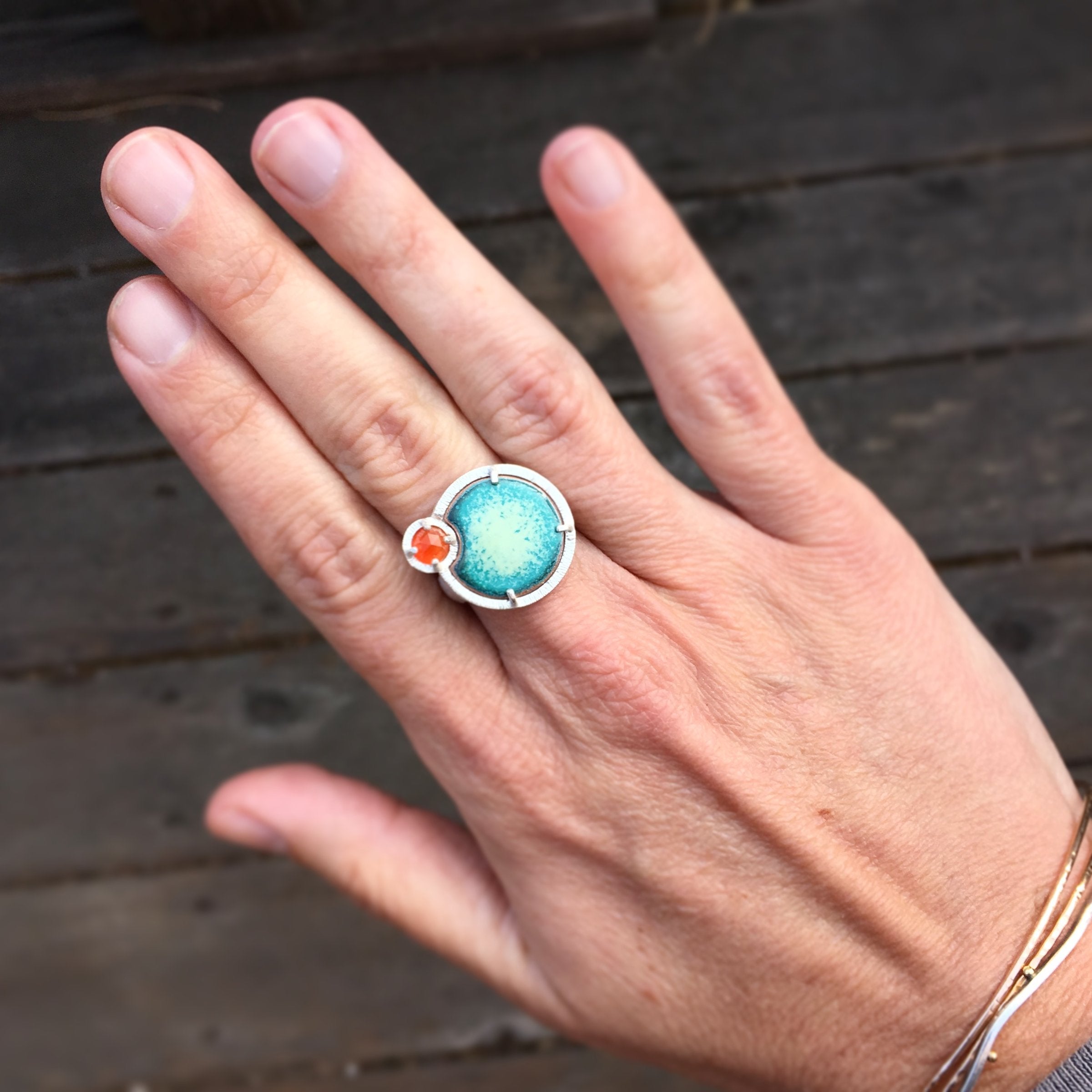 Eclipse Ring in Carnelian and Enamel