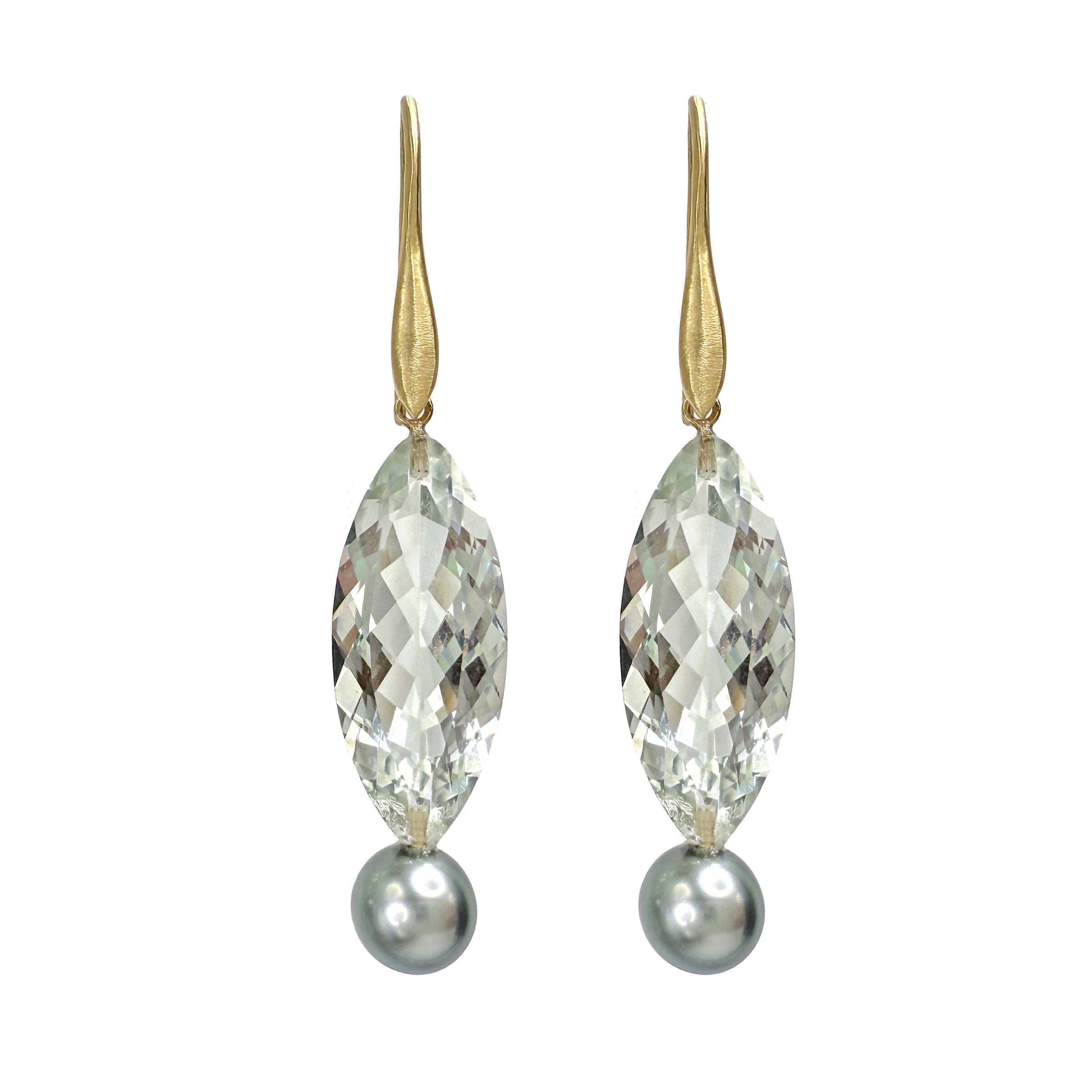 Prasiolite & Tahitian Pearl Drop Earrings
