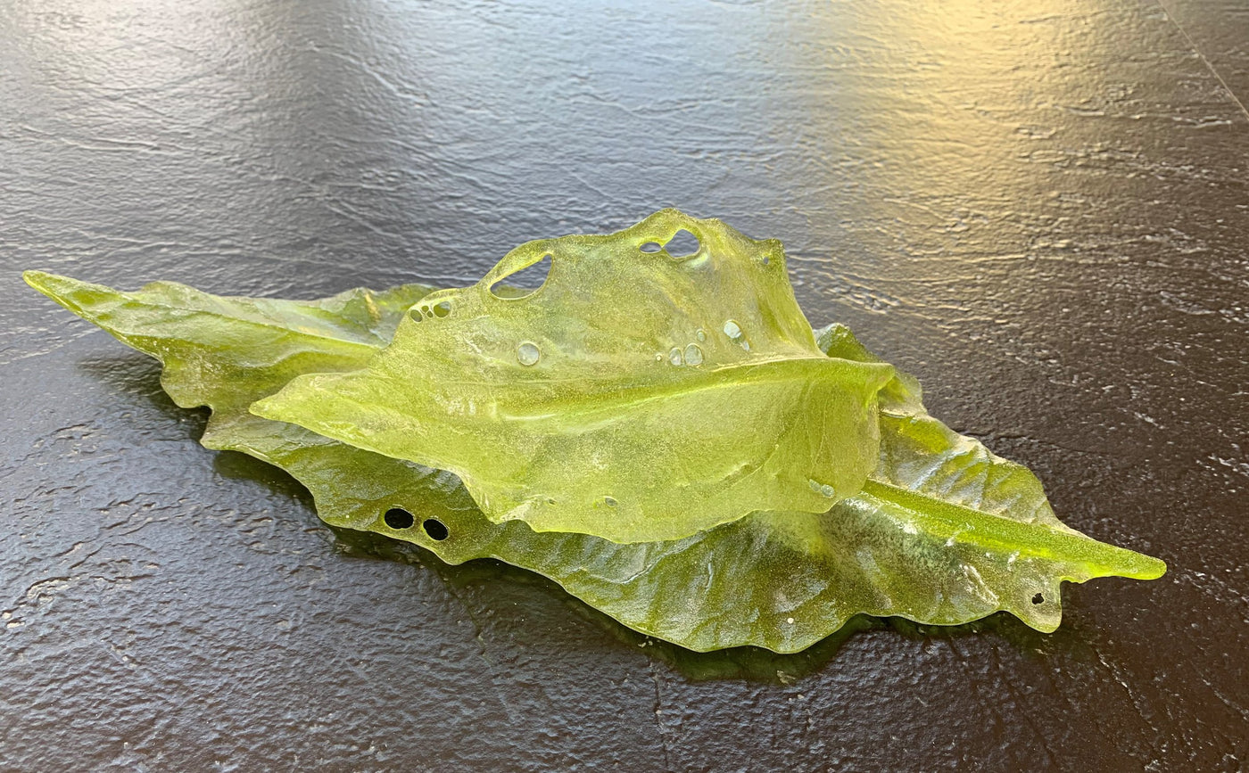 Jade Green Glass Leaf Tea Light