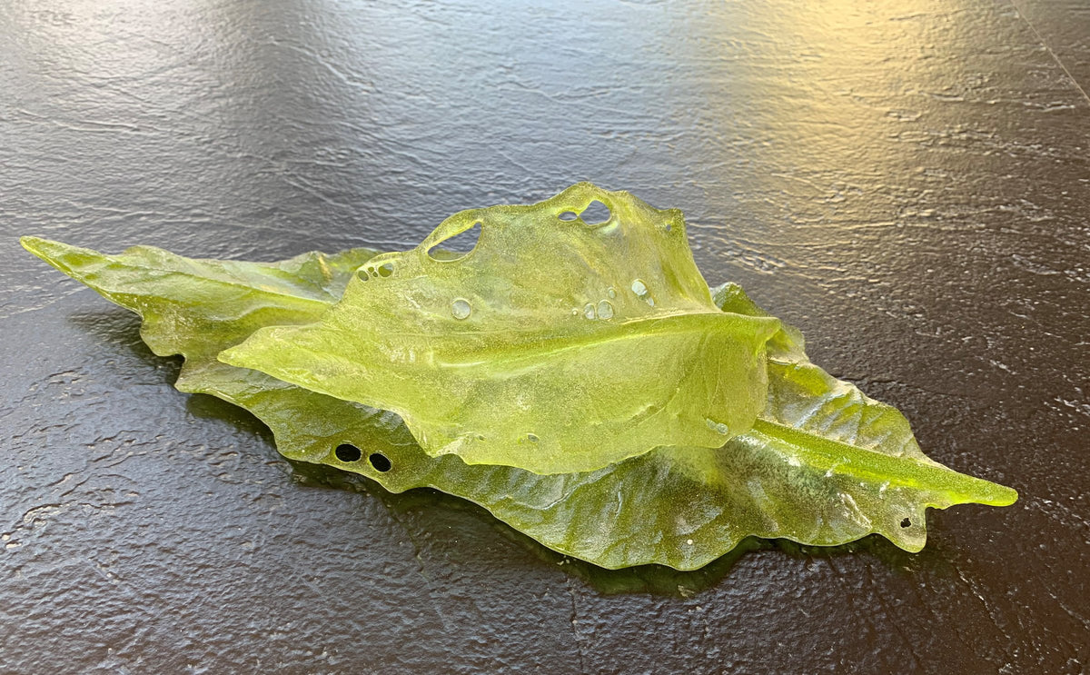 Jade Green Glass Leaf Tea Light
