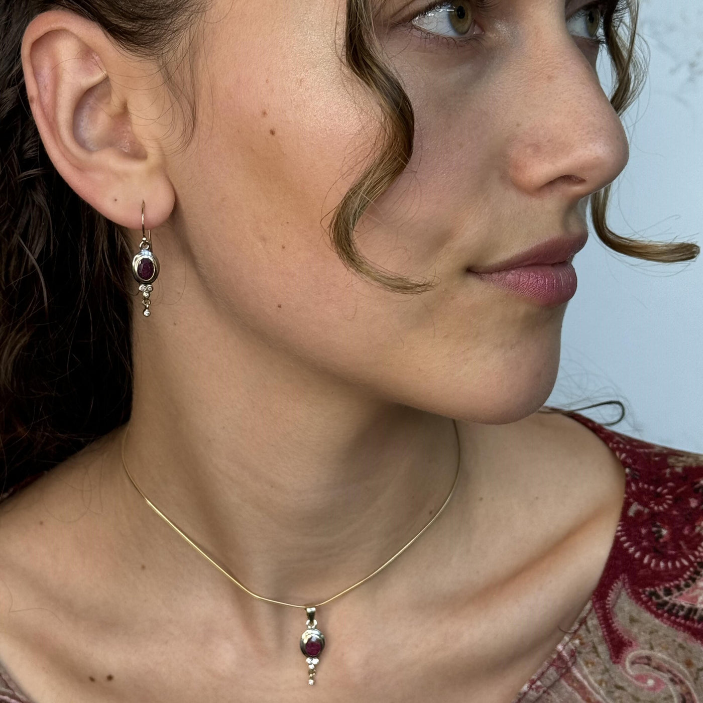 Ruby & White Diamond Dangle Earrings