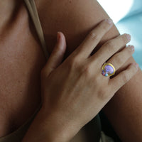 Lilac Crystal Boulder Opal Ring with Multi Cluster