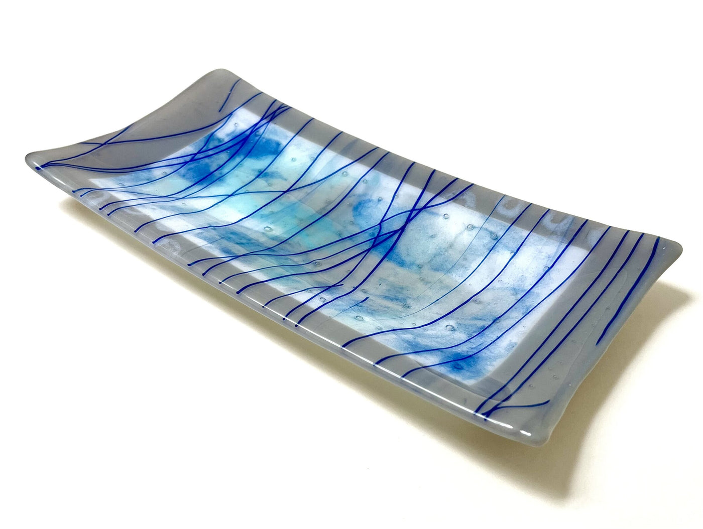 Grey Edged Dish with Blue Lines