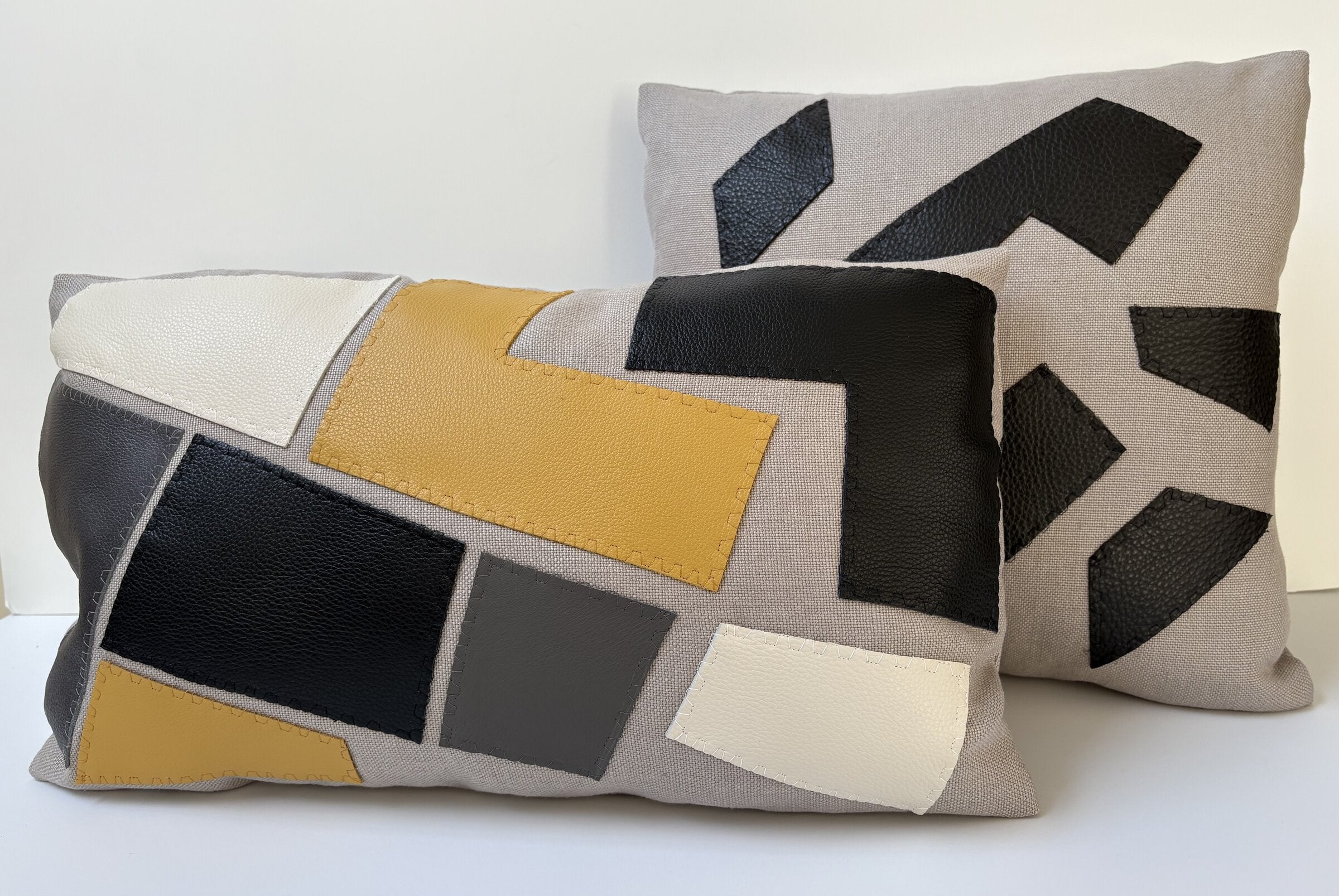 Leather Mosaic Applique Long Lumbar Pillow