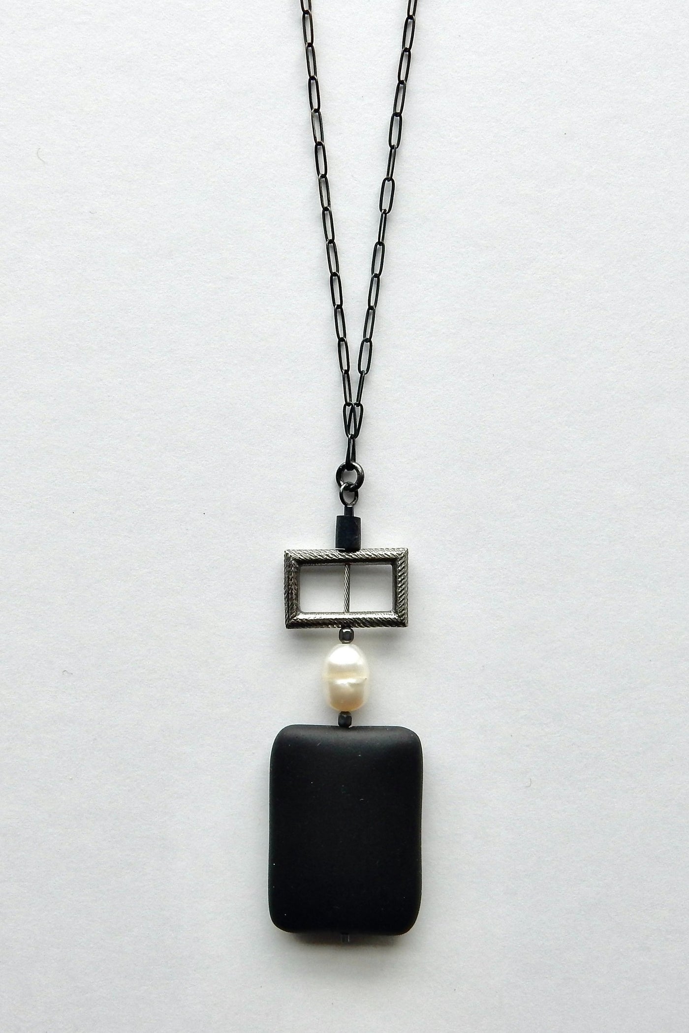 Silver, Freshwater Pearl & Onyx Necklace