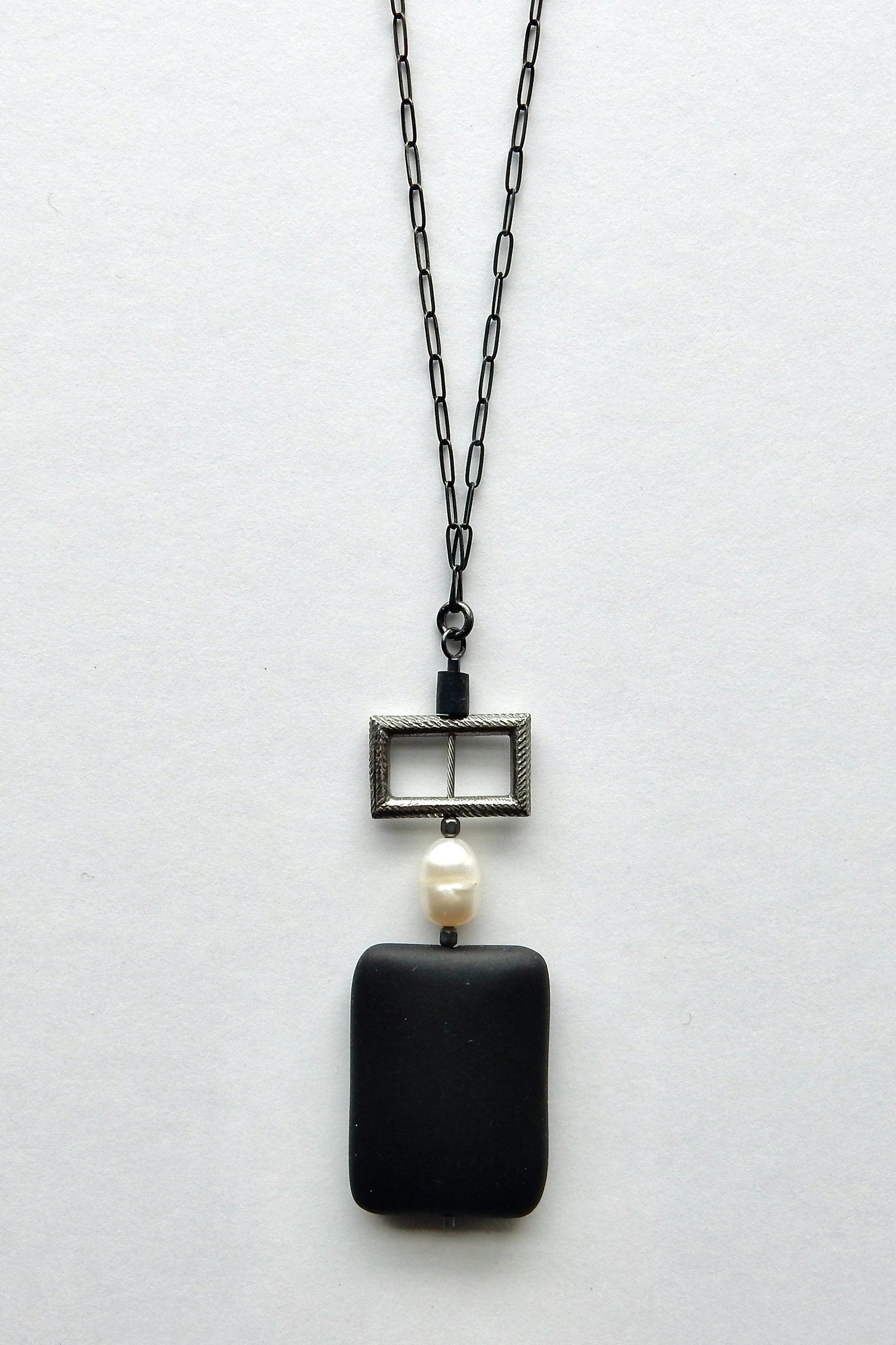 Silver, Freshwater Pearl & Onyx Necklace