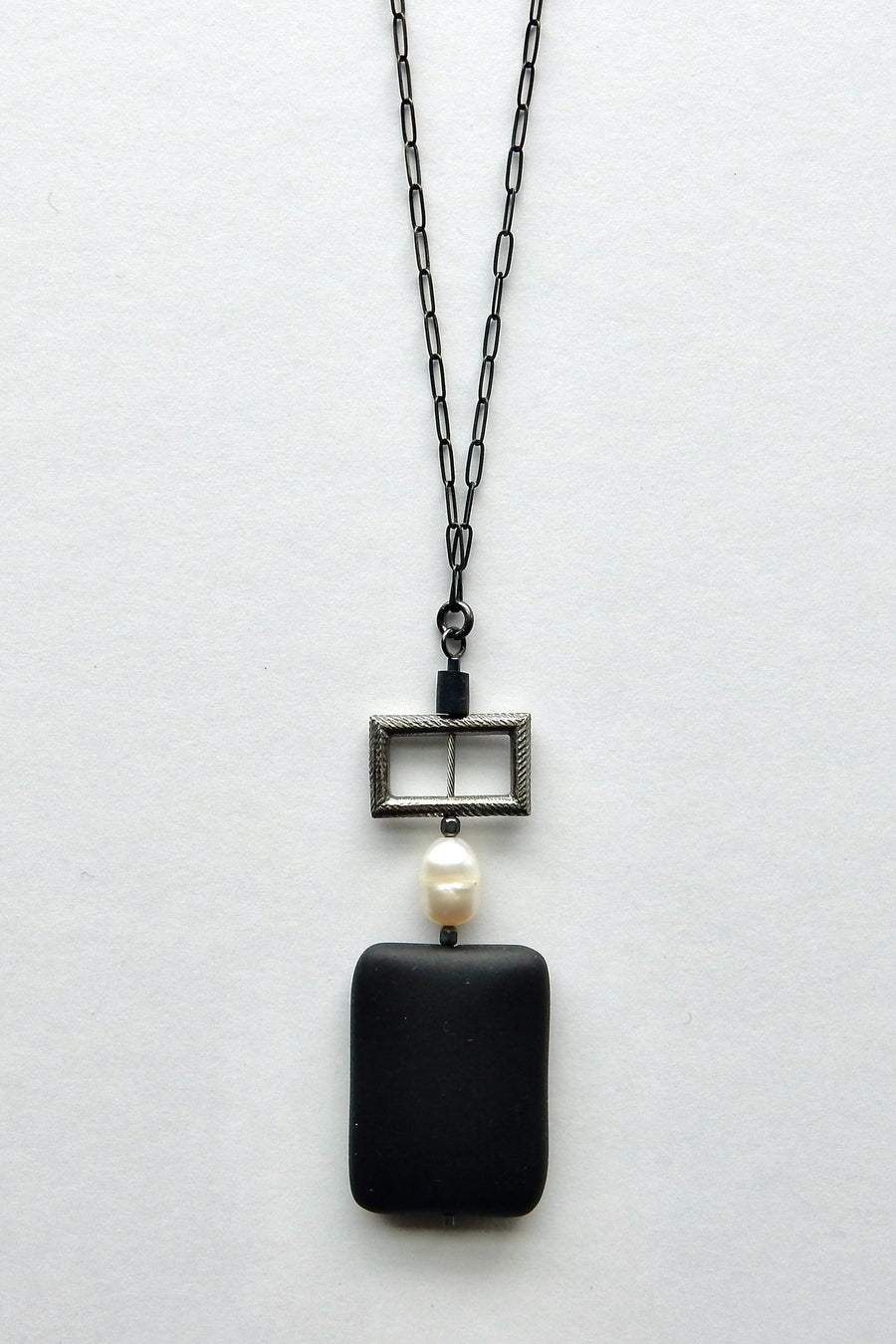 Silver, Freshwater Pearl & Onyx Necklace