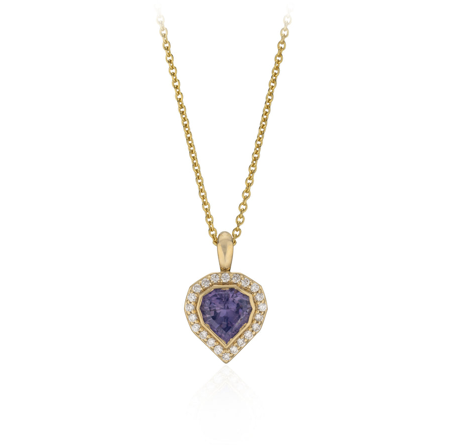 Purple Geometric Sapphire and Diamond Pendant