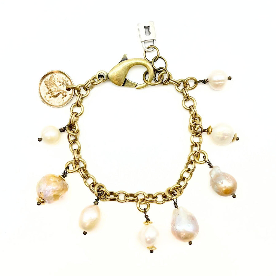 Pearl and Bronze Sculpted Charm Bracelet