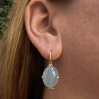 Aquamarine Oval Cab Frame Earrings