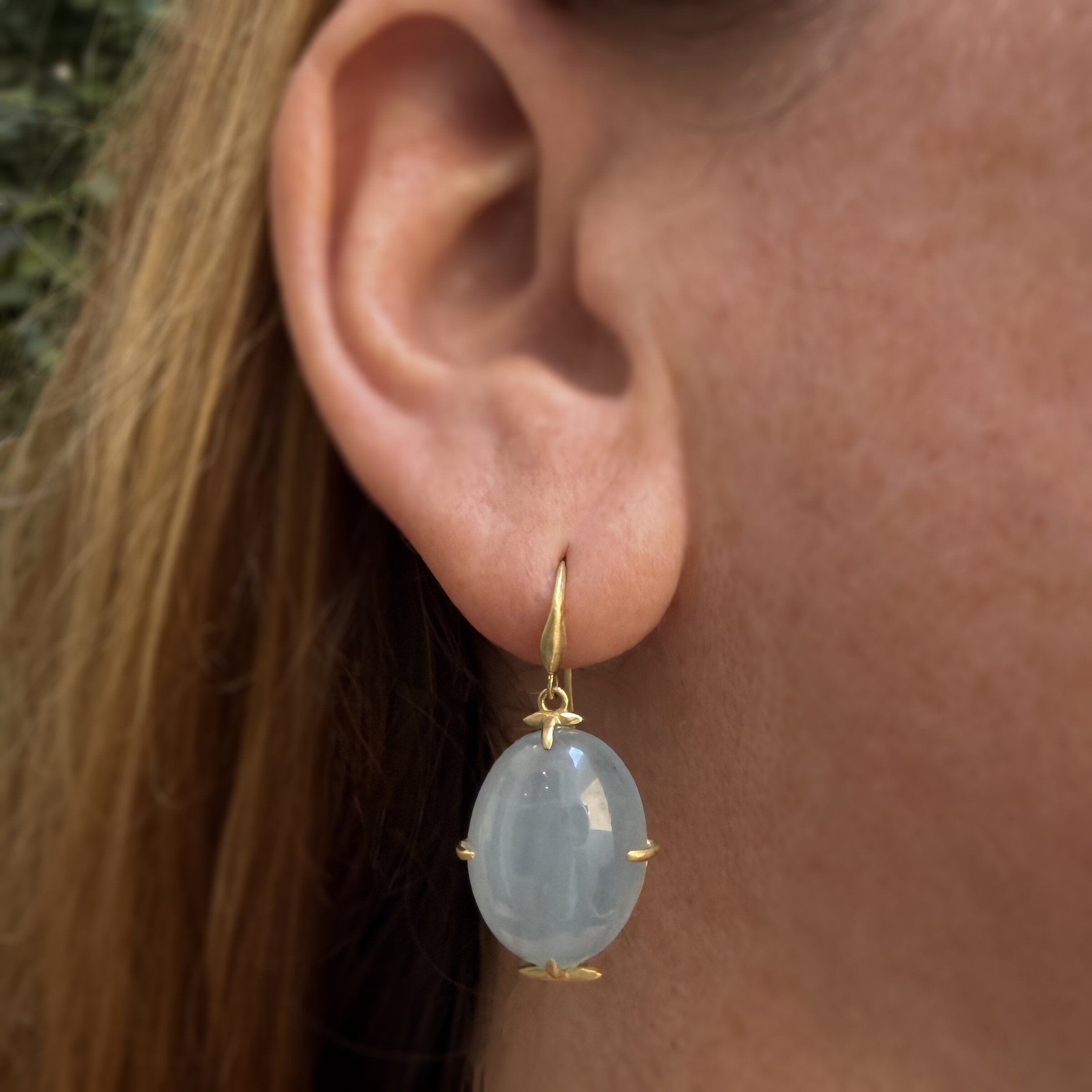 Aquamarine Oval Cab Frame Earrings