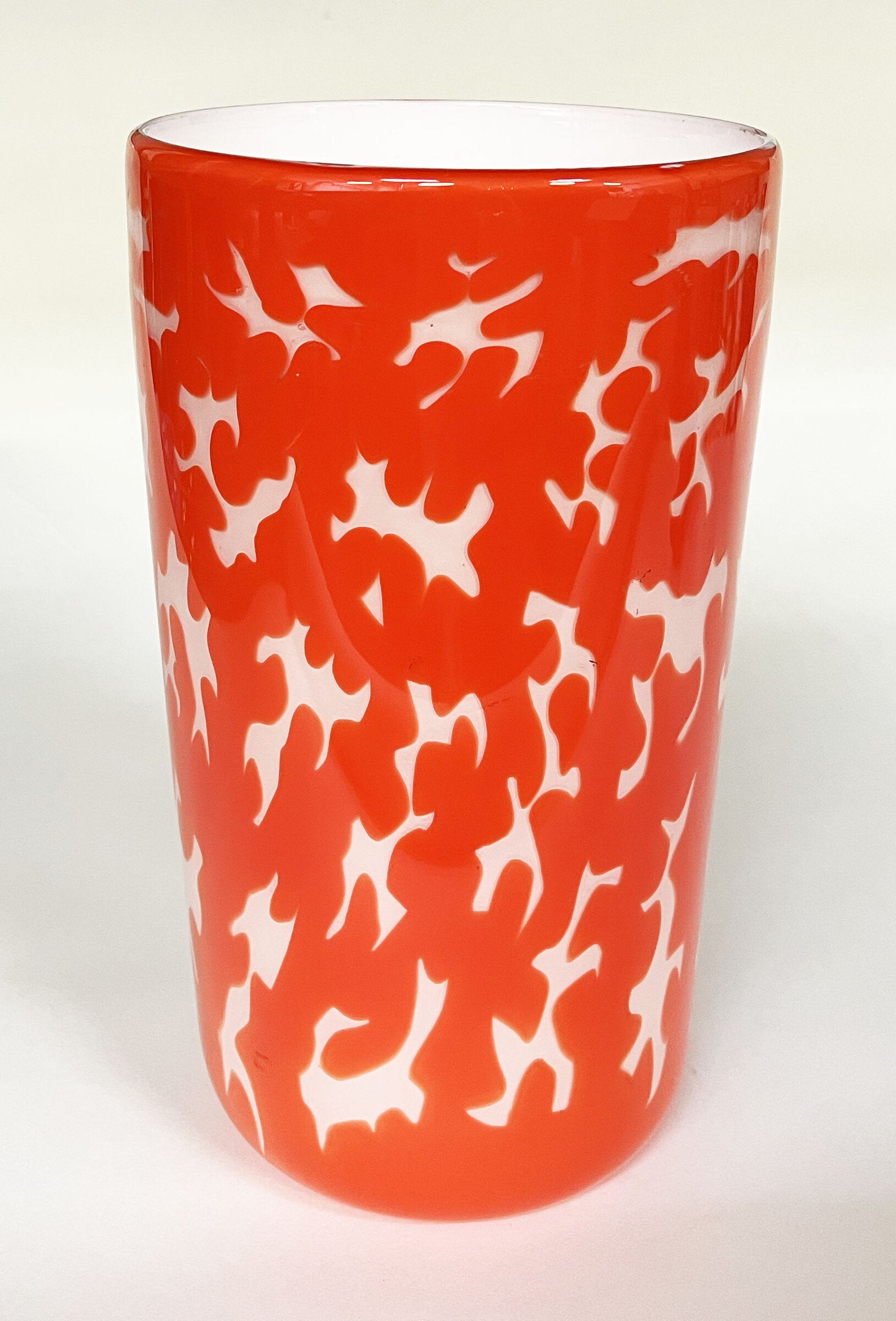 Red-Orange and White Tall Cylinder Vase
