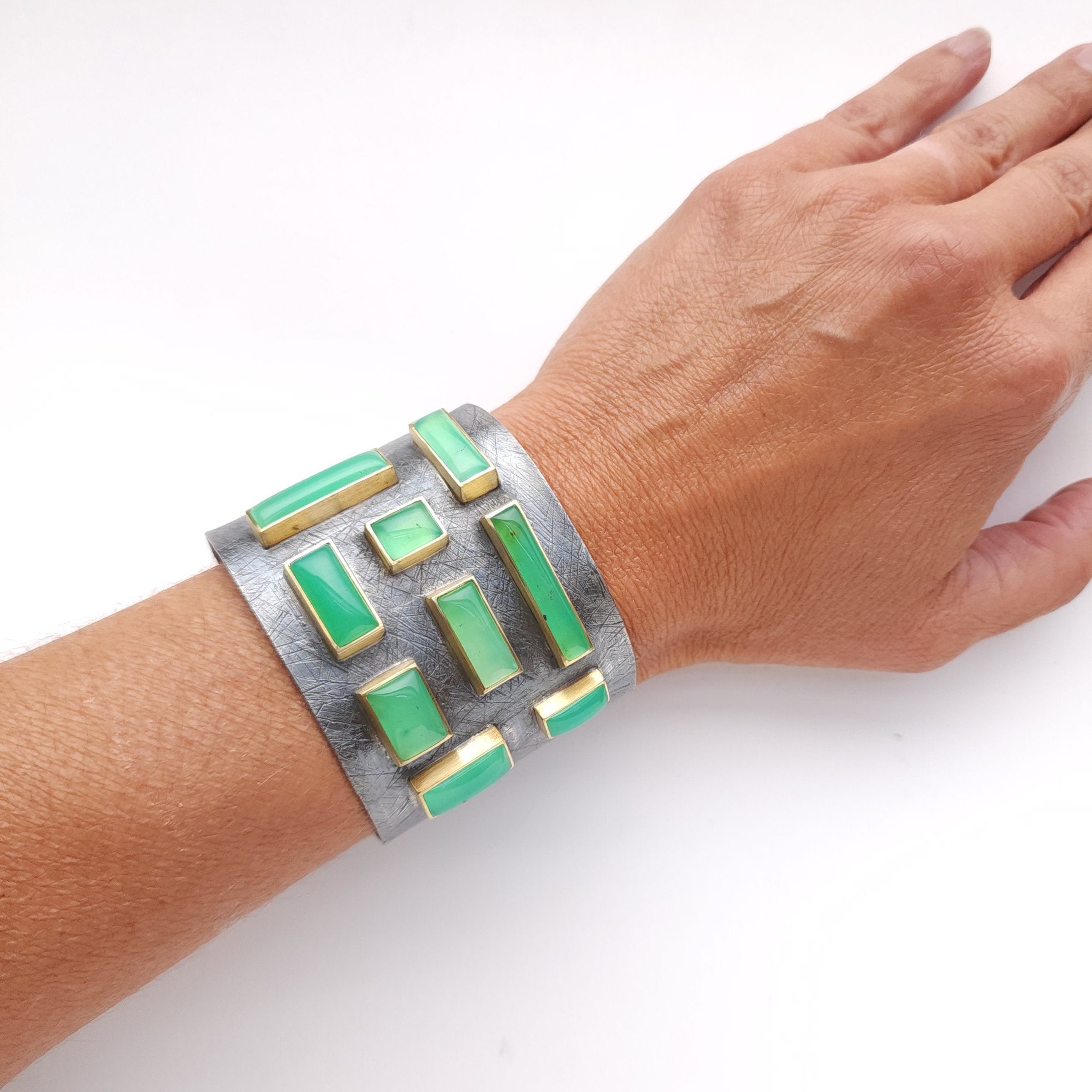 Carved Chrysoprase Cuff Bracelet II