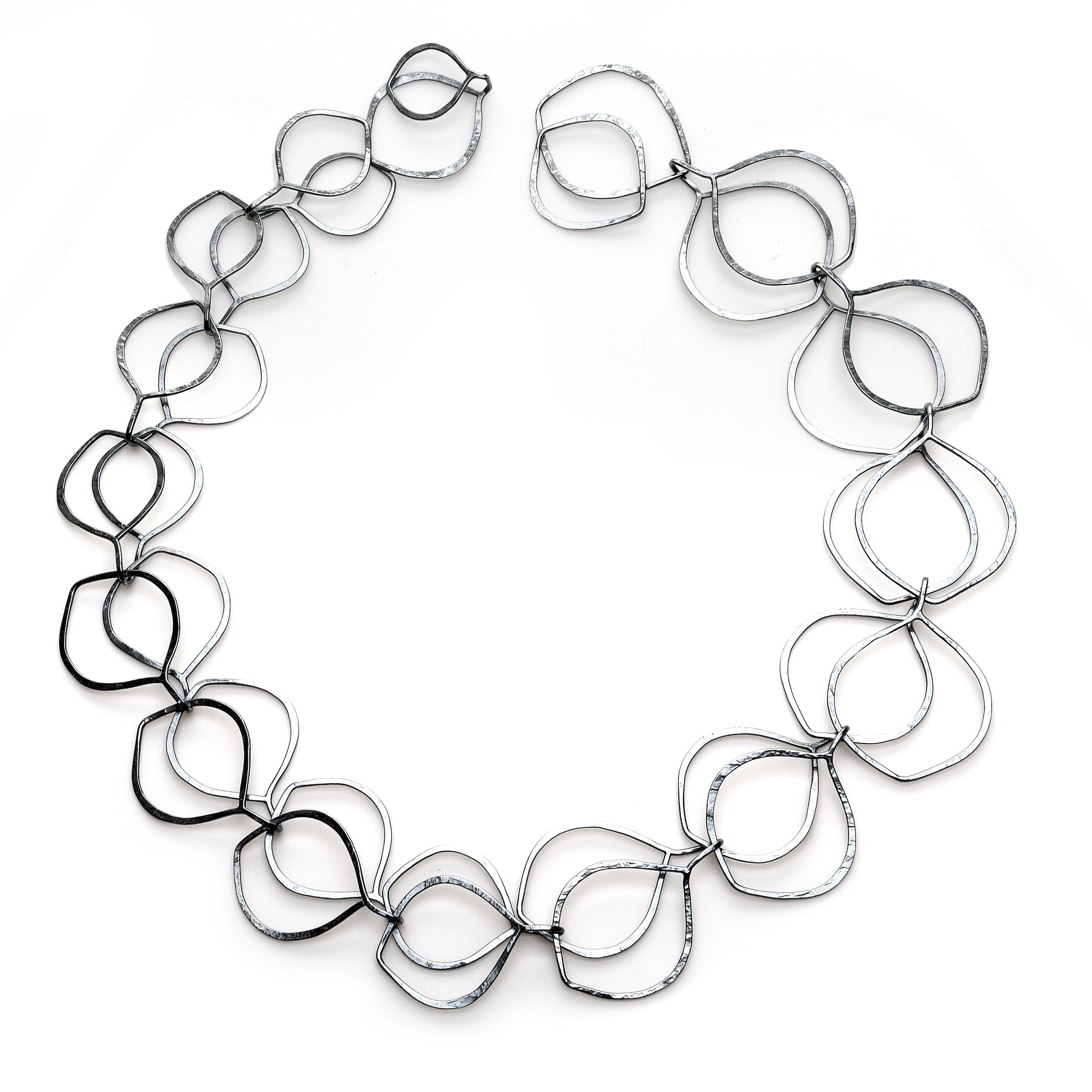 Double Petal Oxidized Link Chain Necklace
