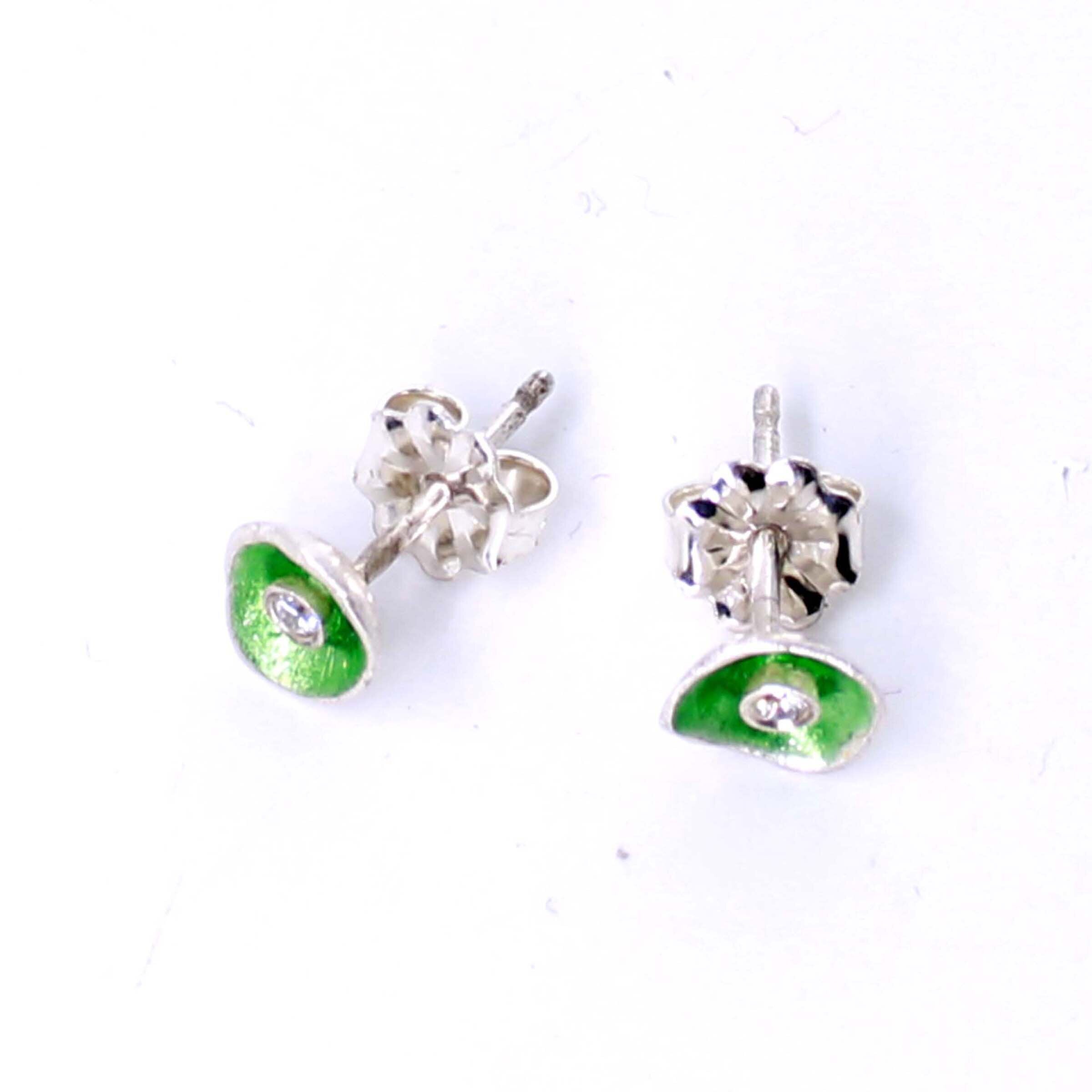 Grass Green Enamel & Diamond Earrings
