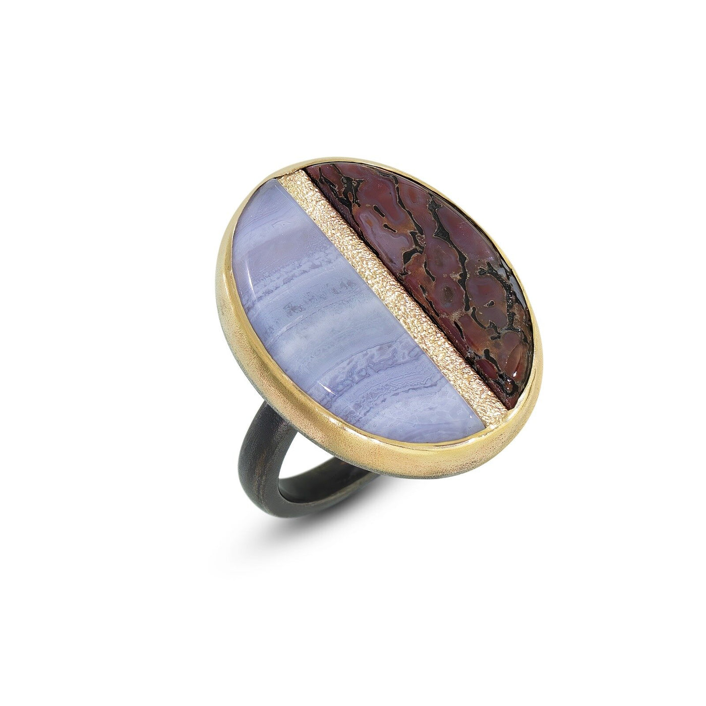 Blue Lace Agate & Dinosaur Bone Inlay Ring