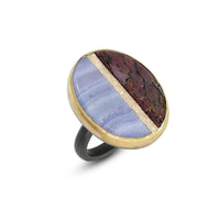 Blue Lace Agate & Dinosaur Bone Inlay Ring