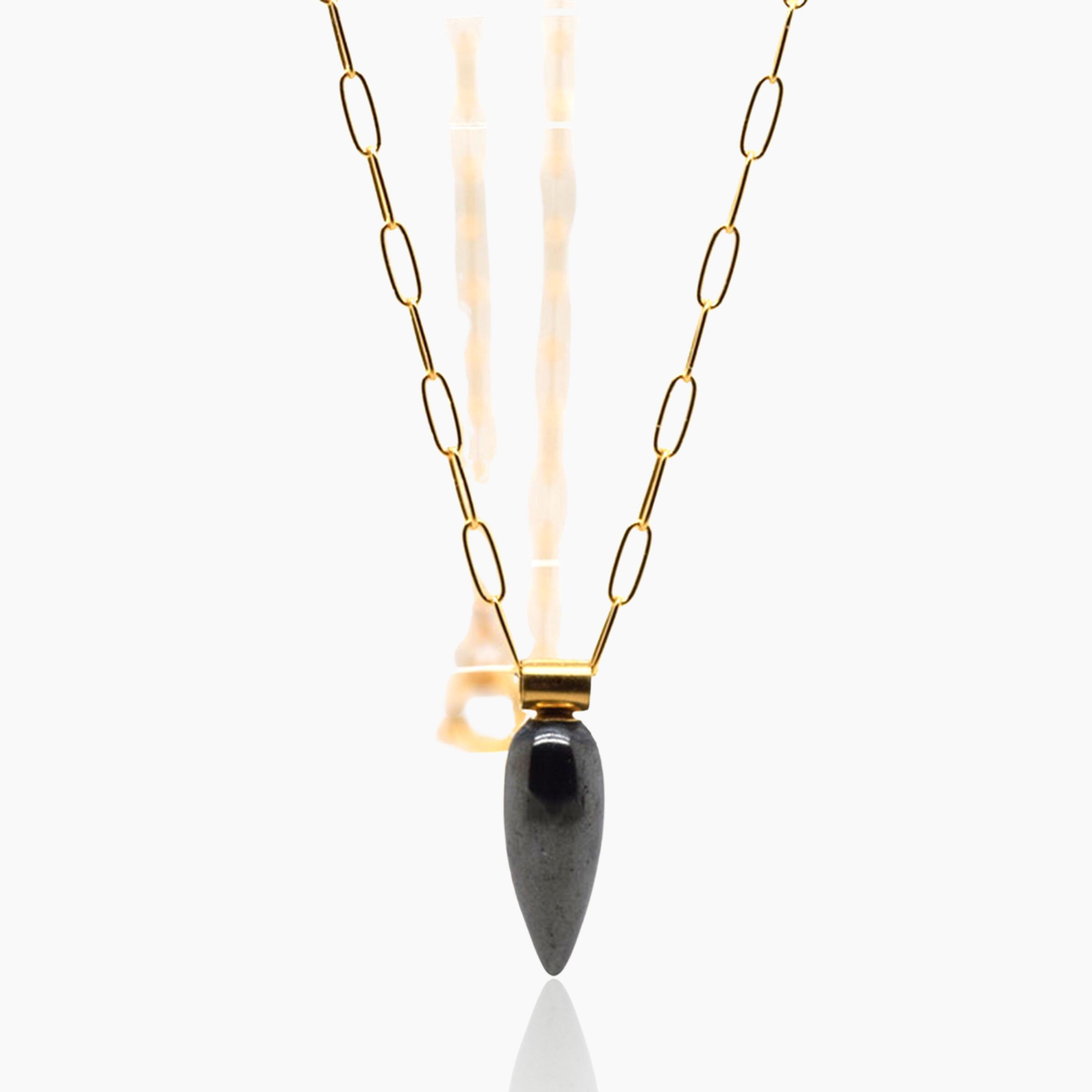 Hematite Drop Gold Necklace
