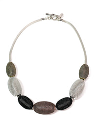 Large Oval Mesh Bead Necklace in Rhodium, Brass, Black & Copper Finish