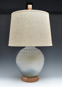 Dusty Blue Stoneware Lamp with Linen Shade