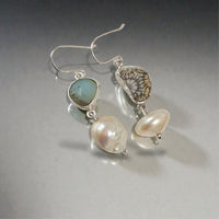 Asymmetrical Fossil and Pearl Earrings
