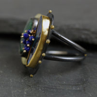Boulder Opal and Malachite Ring