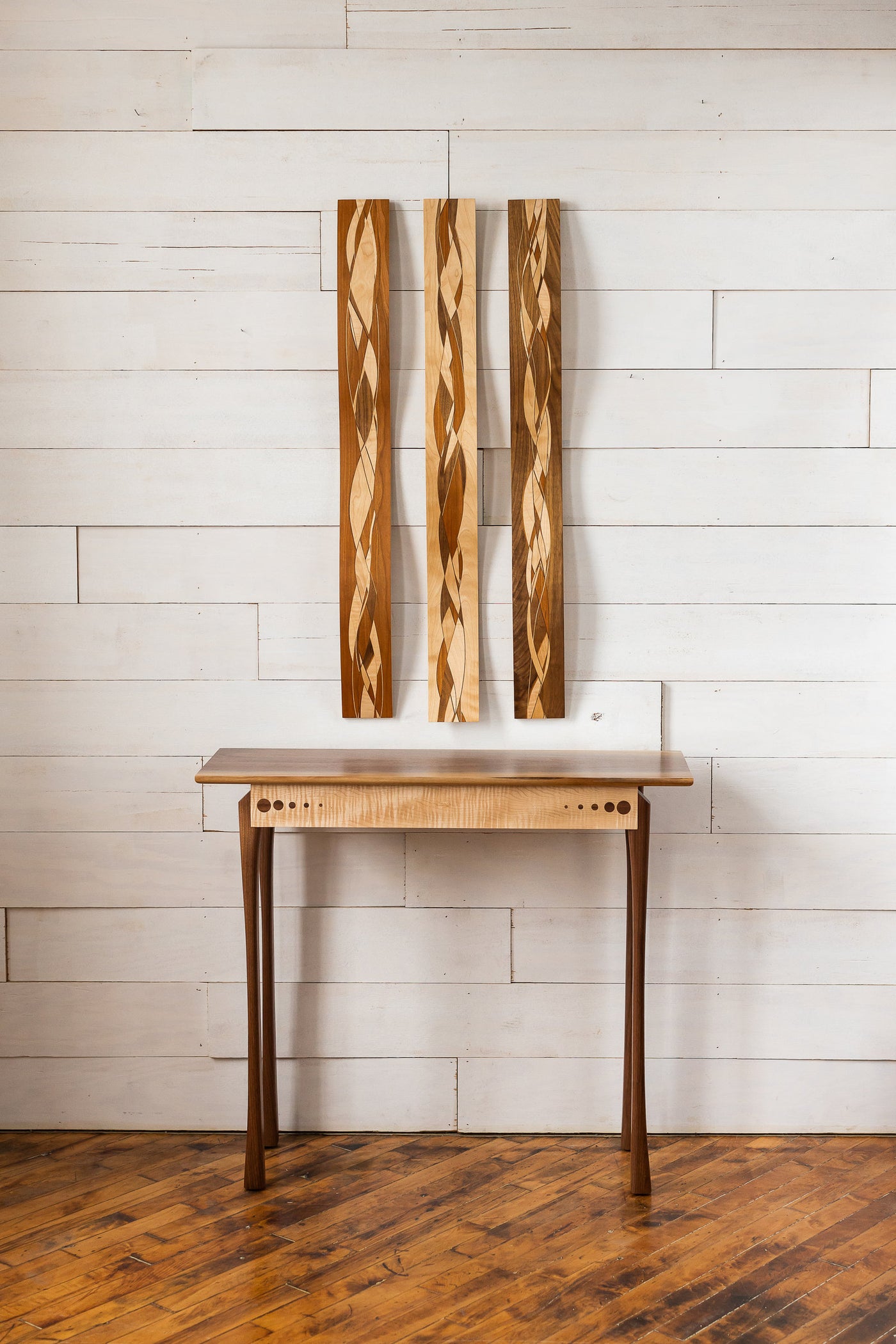 left to right: Walnut edge, flame birch edge, Cherry edge