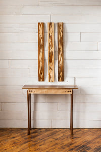 left to right: Walnut edge, flame birch edge, Cherry edge