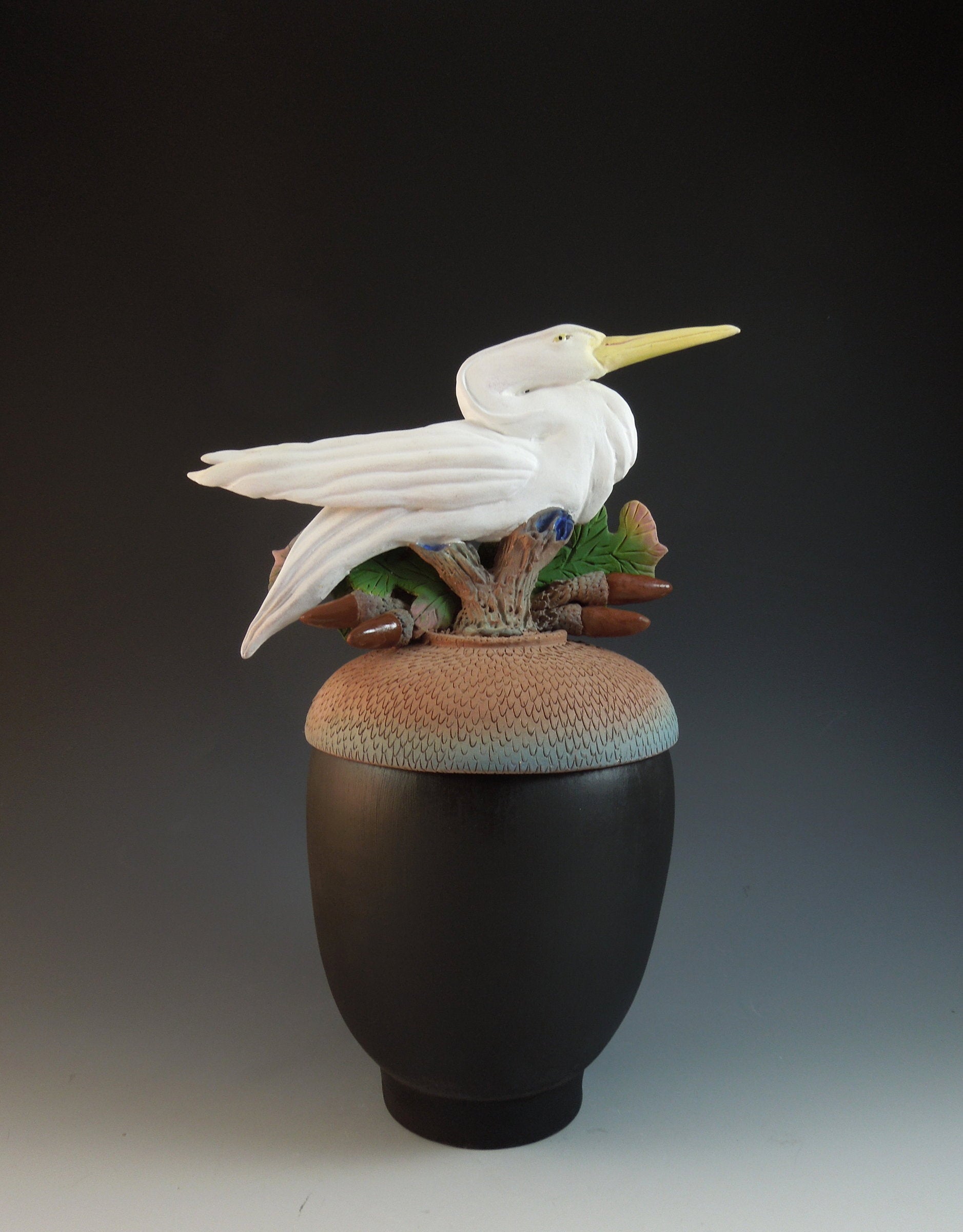 Heron on Black Acorn Box