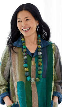 Vintage Silk Kantha Necklace in Green