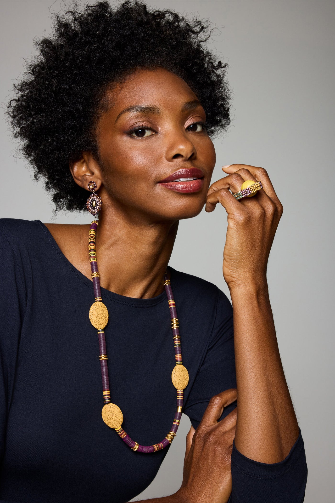 Long Ochre Lava & Vinyl Necklace