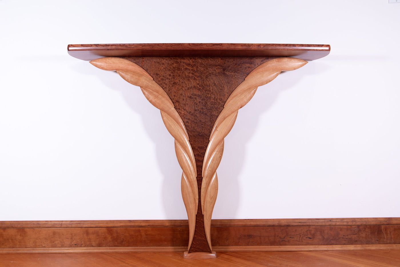 Pommele Sapele and Bubinga Wings Hall Table