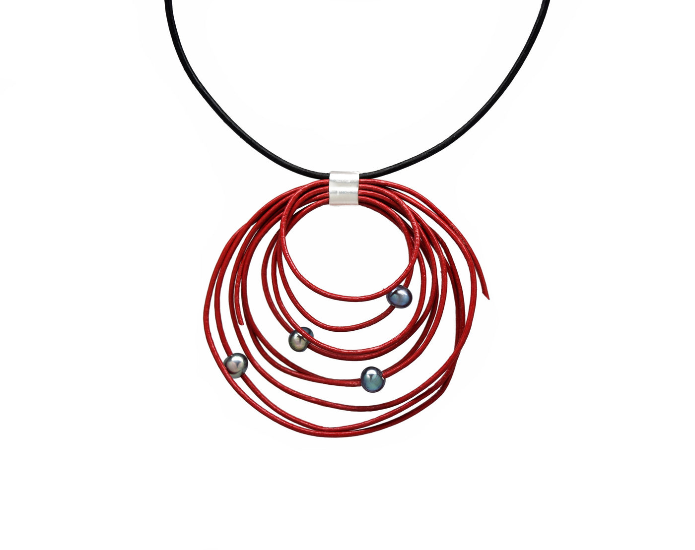 red leather with gray pearls