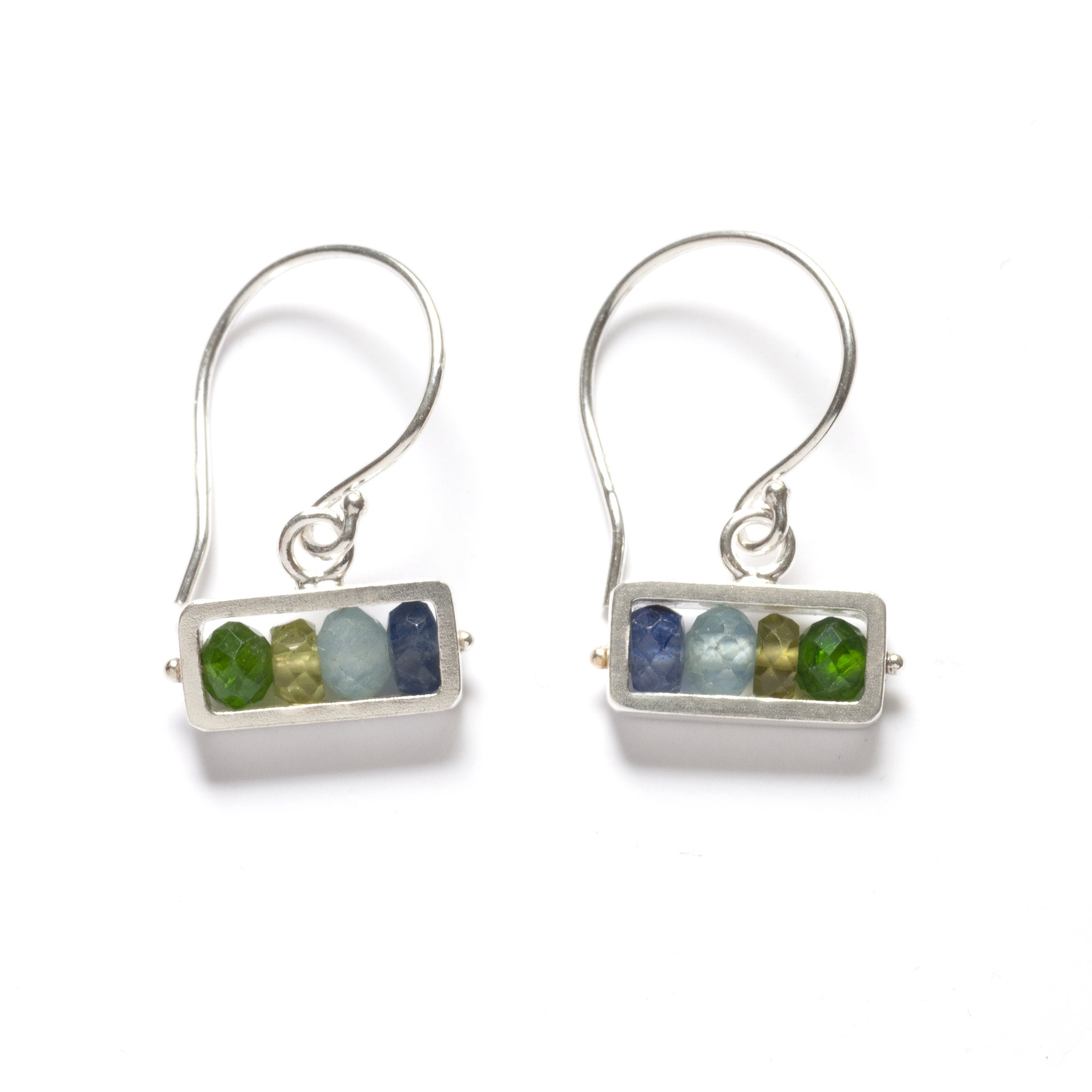 Horizontal Rectangle Earrings in Blue-Green