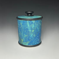 Painterly Lidded Jar in Blue Green Split